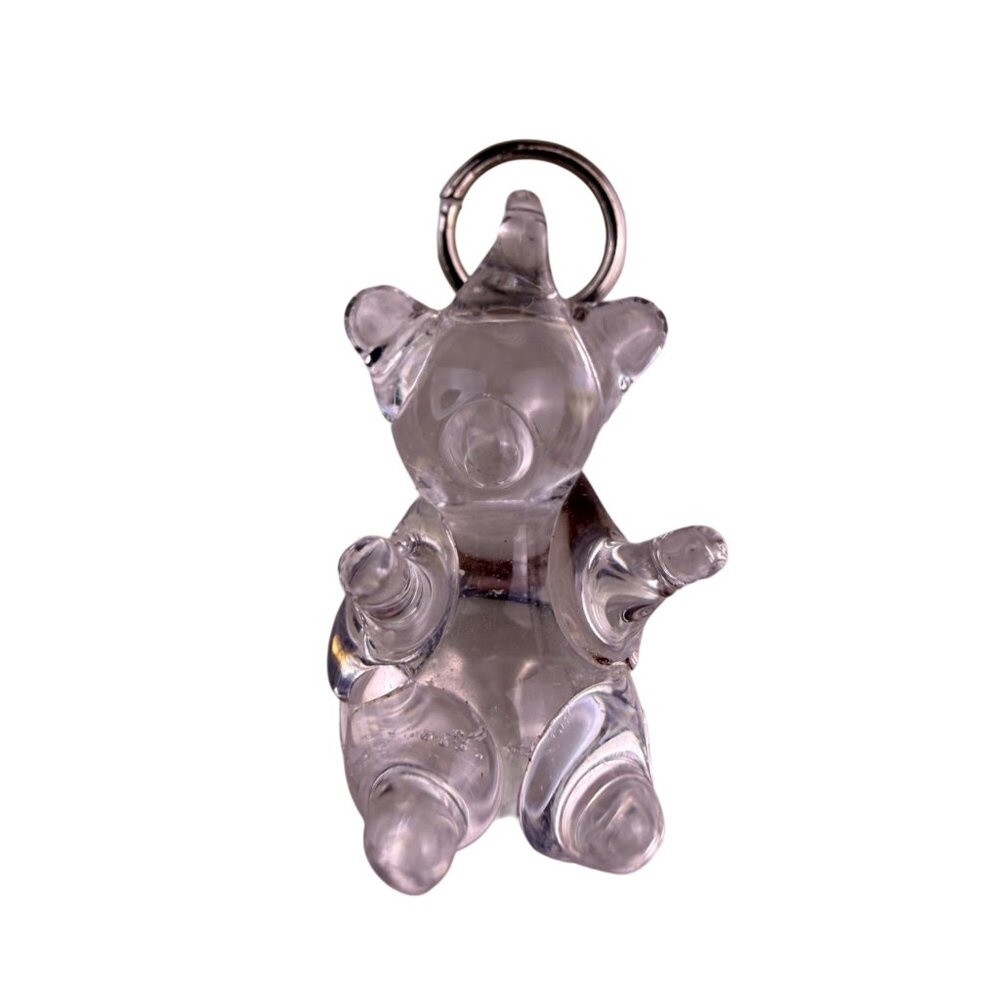 Clear Glass Bear Pendant Charm With Hanging Loop Collectible Miniature